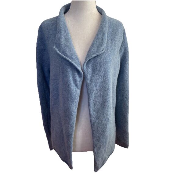 Eileen Fisher Open Front Cardigan Sweater Lambs Wool Cashmere Blue Size Medium - Picture 1 of 8